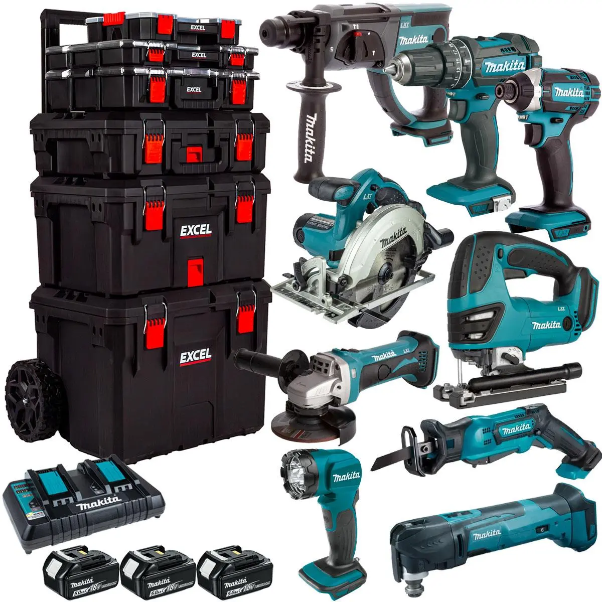 Makita 18V 9 Piece Combo Kit With 3 X 5.0Ah Batteries & Trolley Toolbox 1