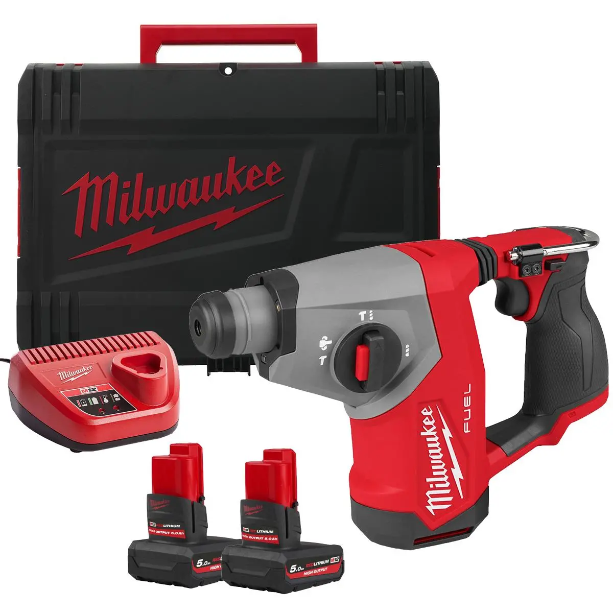 Milwaukee M12fhac16-502X 12V Brushless 16Mm Sds+ Hammer Drill With 2 X 5.0Ah Battery Charger & Case 4933499186 1