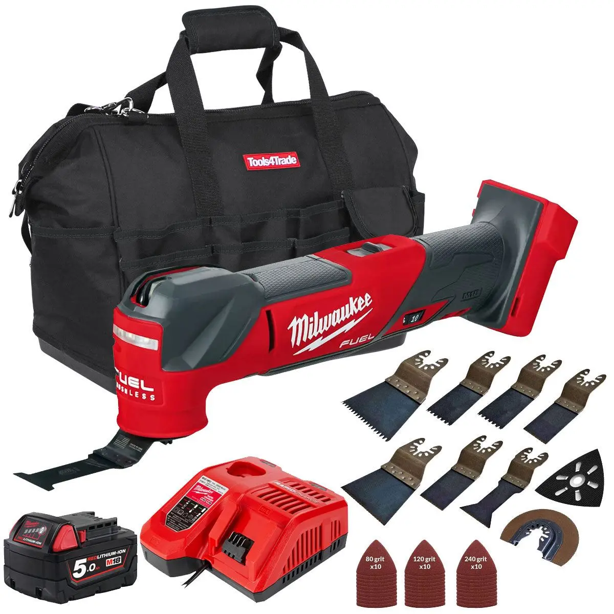 Milwaukee M18fmt-0 18V Oscillating Multi-Tool 1 X 5.0Ah Battery Charger & 39 Piece Accessories Set 1