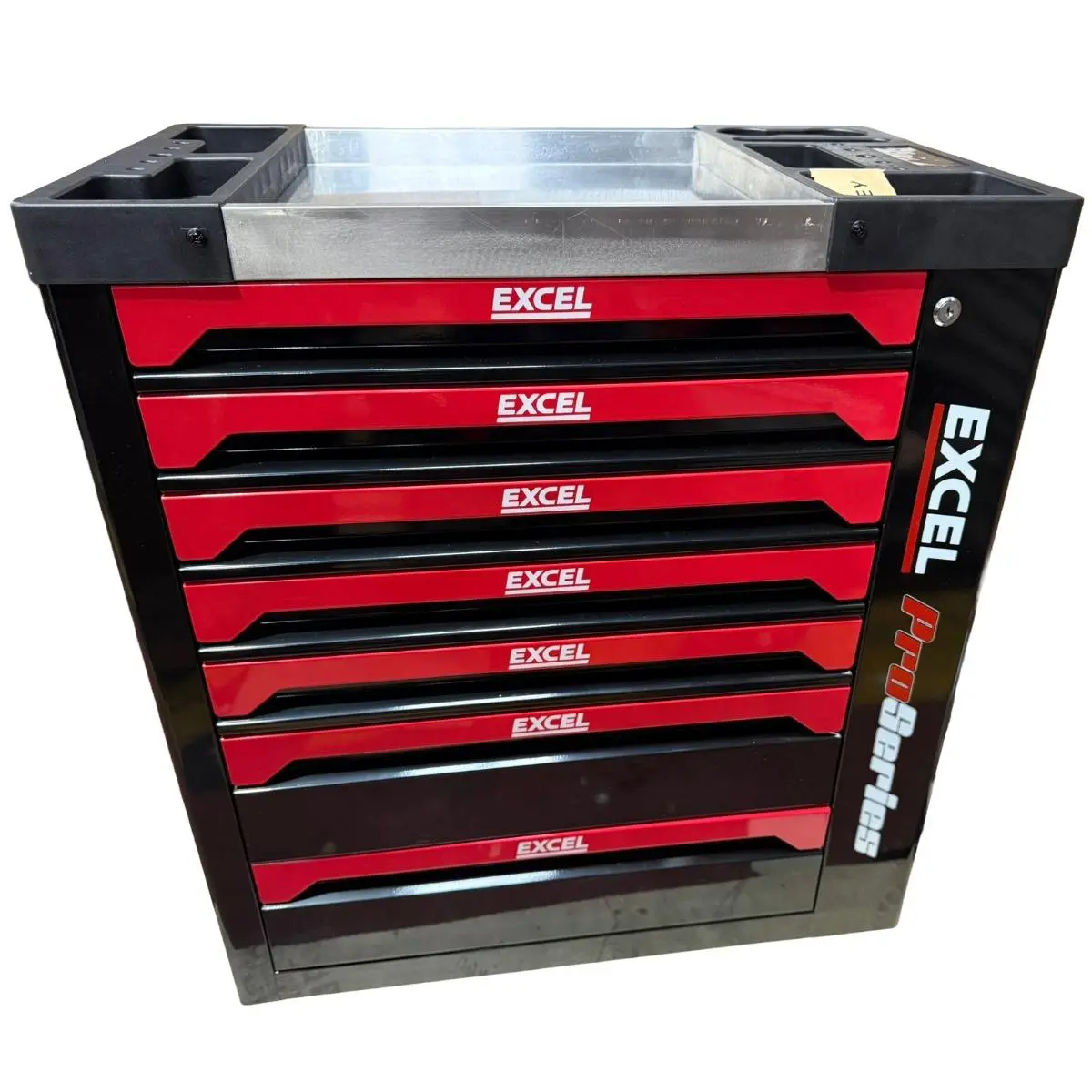 Excel 7 Drawers Tool Chest Storage Roller Cabinet Black And Red Item Condition Damaged Box 2