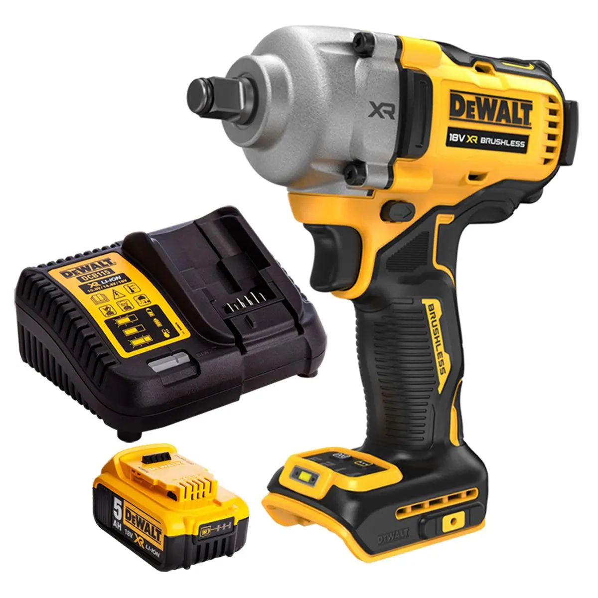 Dewalt Dcf891n 18V Brushless 1/2" Hog Ring Impact Wrench With 1 X 5.0Ah Battery & Charger 1