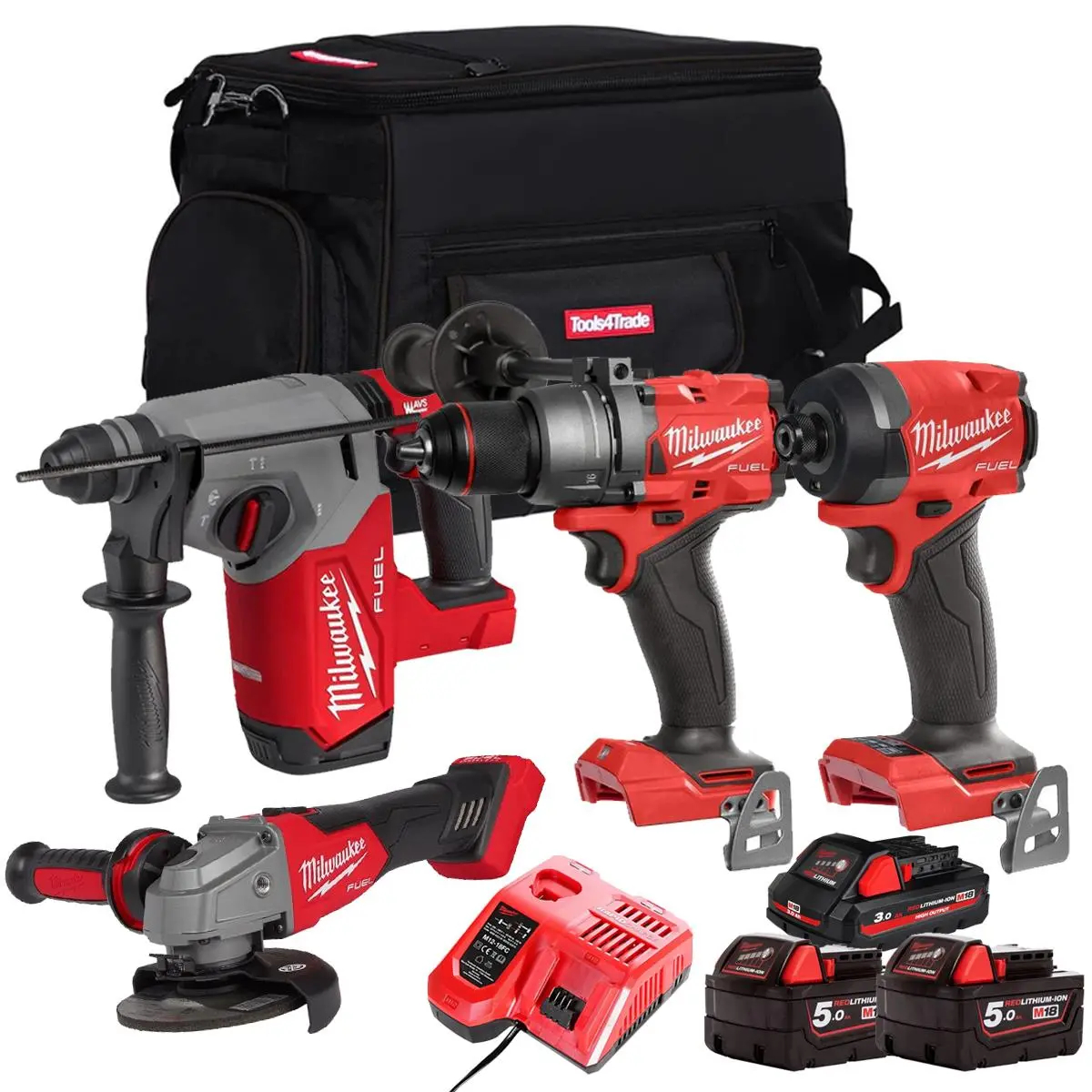 Milwaukee M18fpp24z-503B 18V Brushless 4 Piece Power Tool Kit With 3 X Batteries Charger & Bag 1