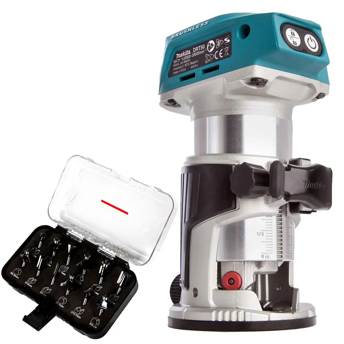 Makita Drt50z 18V Li-Ion Brushless Router Trimmer With 1/4" 12 Piece Cutter Set 1