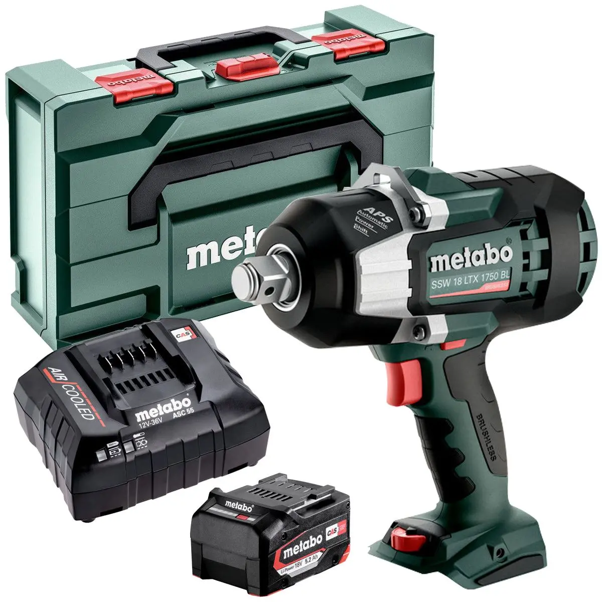 Metabo Ssw 18 Ltx 1750 Bl 18V Brushless 3/4" Impact Wrench With 1 X 5.2Ah Battery Charger & Case 1