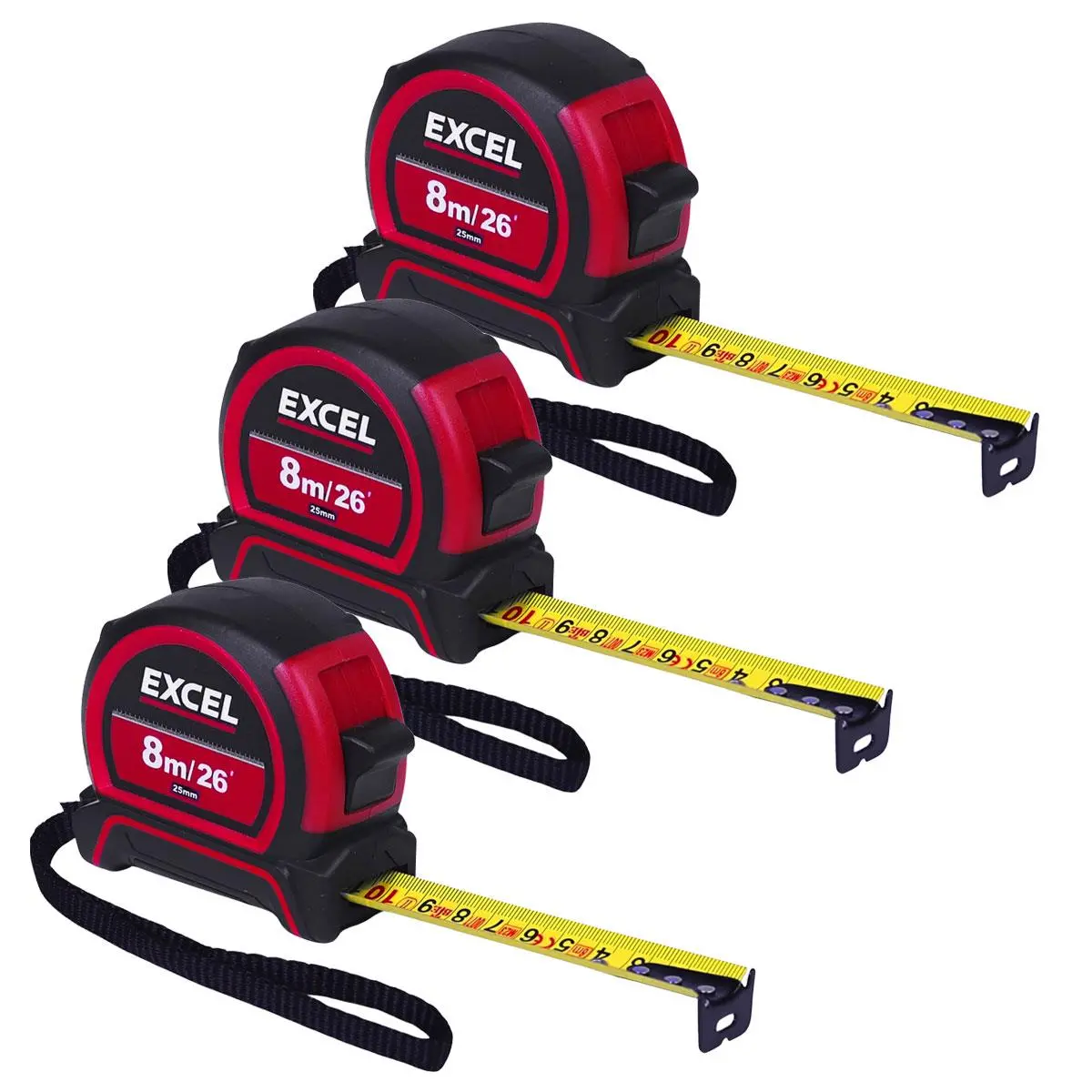 Excel Pvc Tape Measure 8M/26Ft Pack Of 3 1