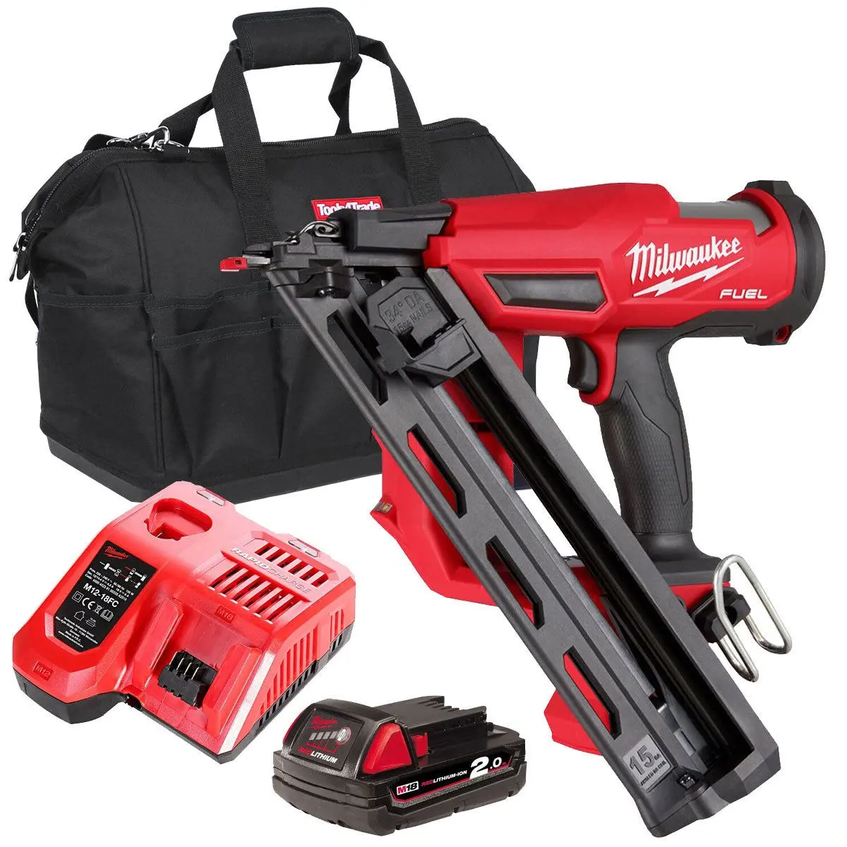 Milwaukee M18fn15ga-0 18V Brushless Angled Finish Nailer 15Ga With 1 X 2.0Ah Battery & Charger In Bag 1