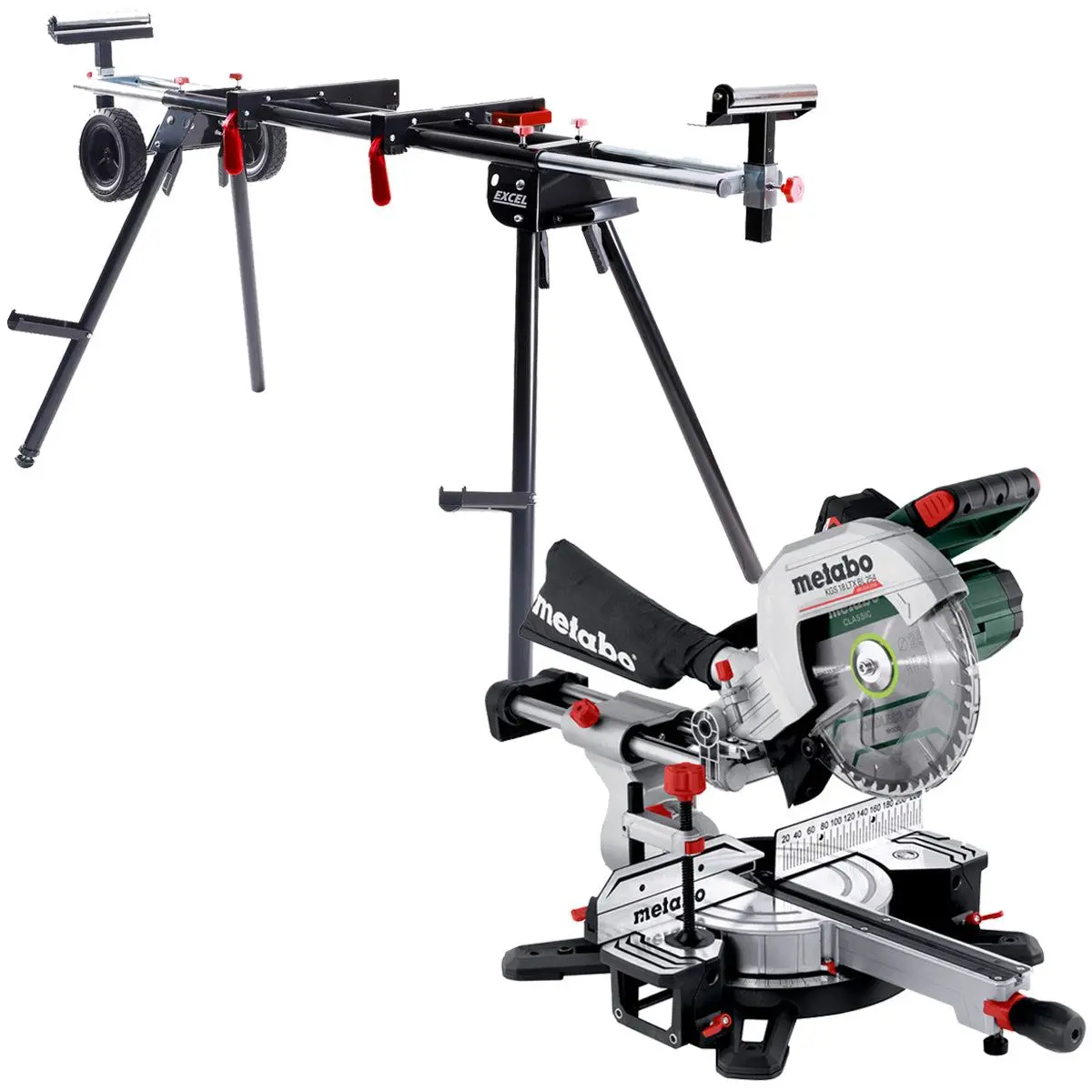 Metabo Kgs 18 Ltx Bl 254 18V Brushless Sliding Mitre Saw With Universal Leg Stand 1