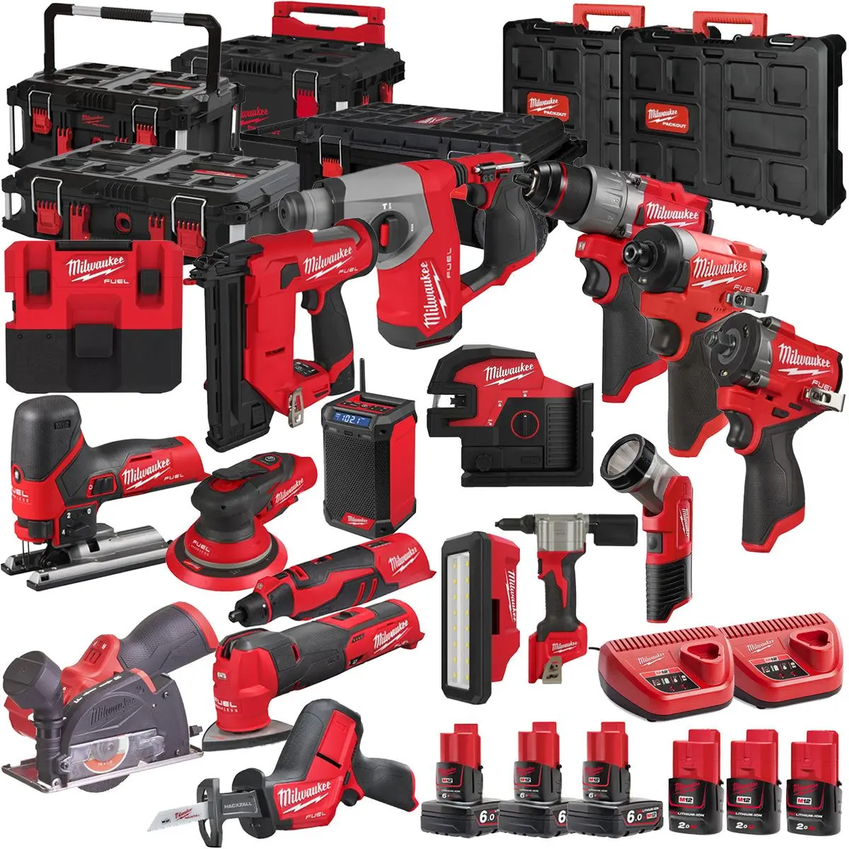 Milwaukee 12V 17 Piece Power Tool Kit With 6 X Batteries T4tkitm - 18466 1