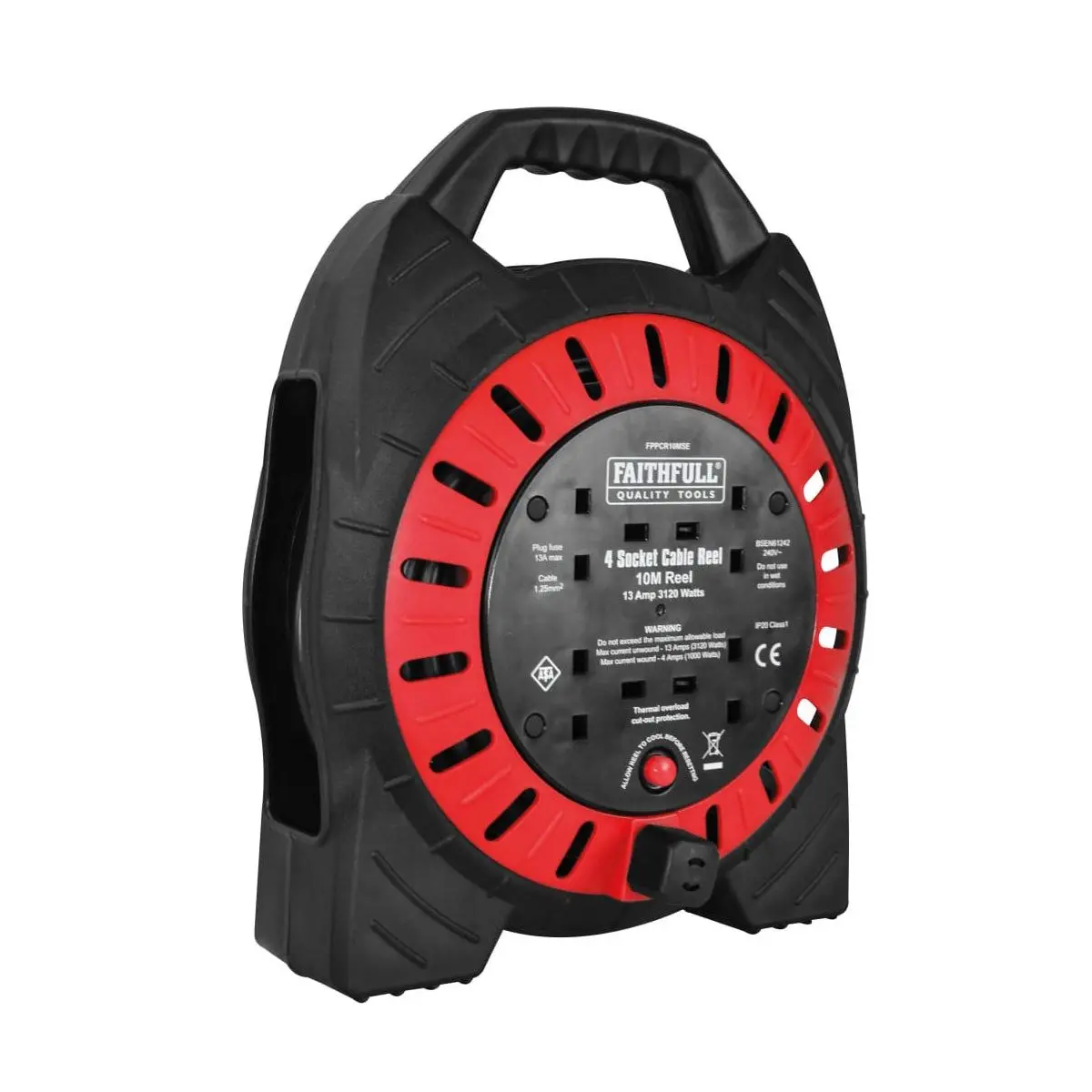 Faithfull 10M 13A 4 Sockets Semi Enclosed Cable Reel 240V Xms1910cable 1
