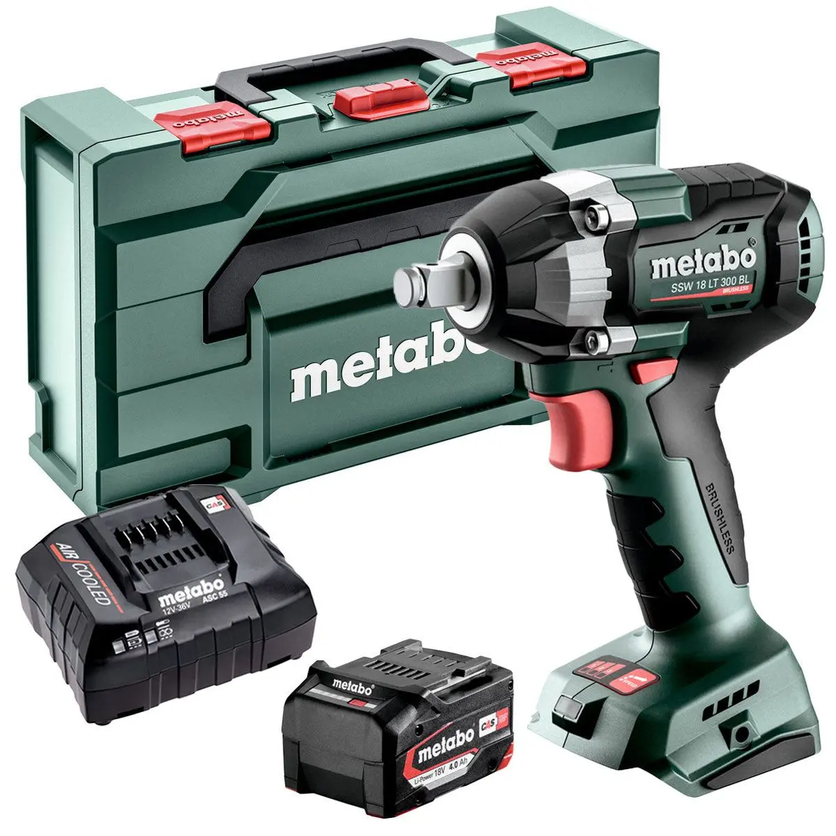 Metabo Ssw 18 Lt 300 Bl 18V Brushless 1/2" Impact Wrench With 1 X 4.0Ah Battery Charger & Metabox 1