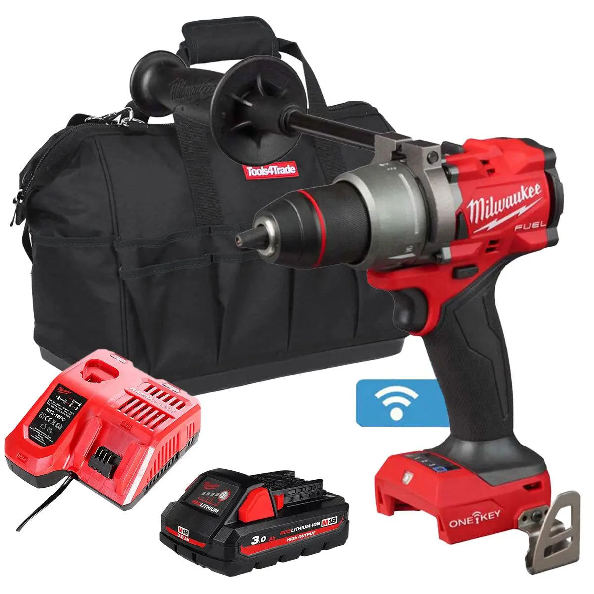 Milwaukee M18onepd3-0 18V Fuel One-Key Brushless Combi Drill With 1 X 3.0Ah Battery Charger & Bag 1