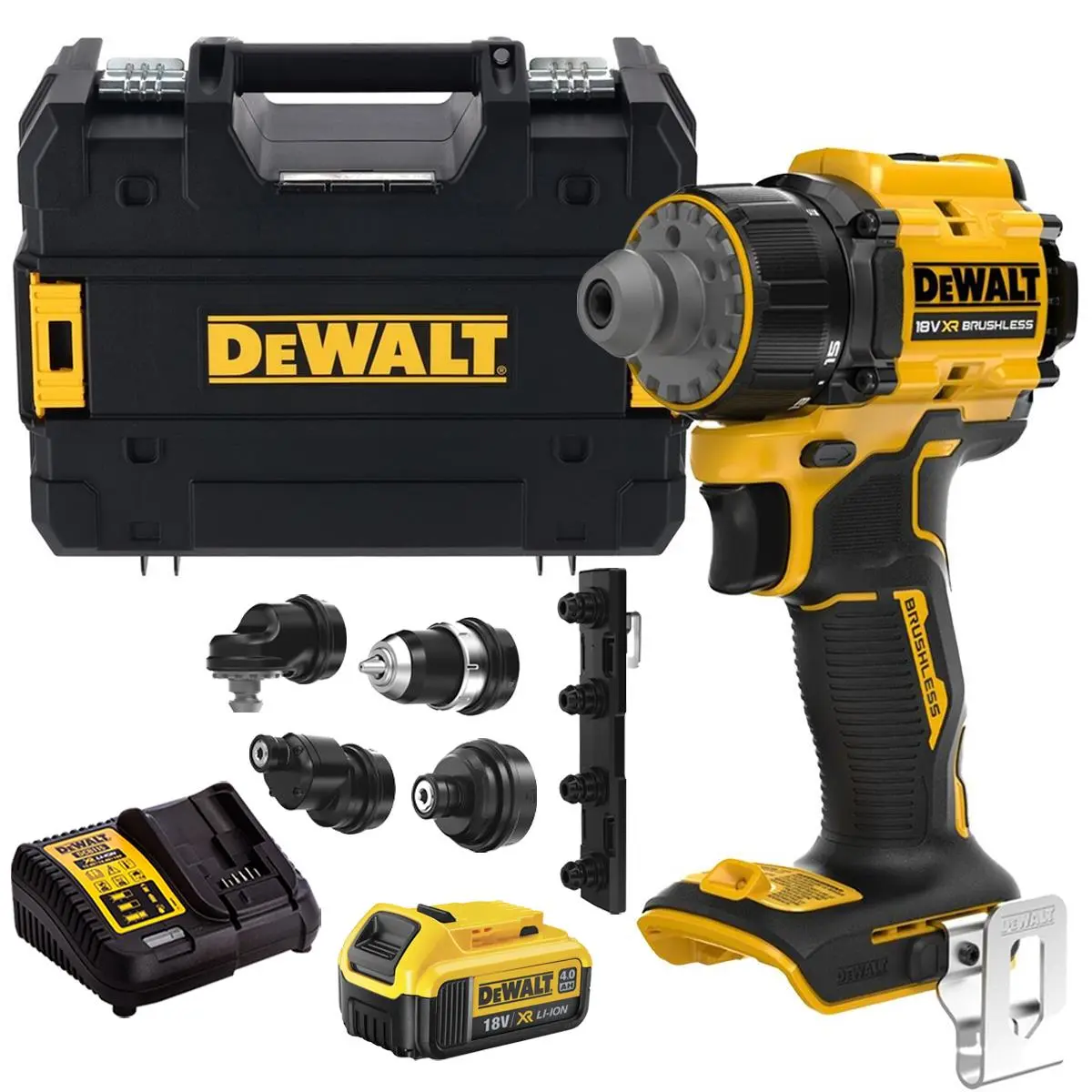 Dewalt Dcd803nt-Xj 18V Xr Brushless Multi-Head Drill Driver With 1 X 4.0Ah Battery Charger & Case 1