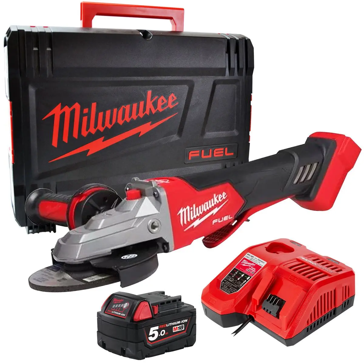 Milwaukee M18fsagf125xpdb-0X 18V Fuel Brushless 125Mm Angle Grinder With 1 X 5.0Ah Battery Charger & Case 1
