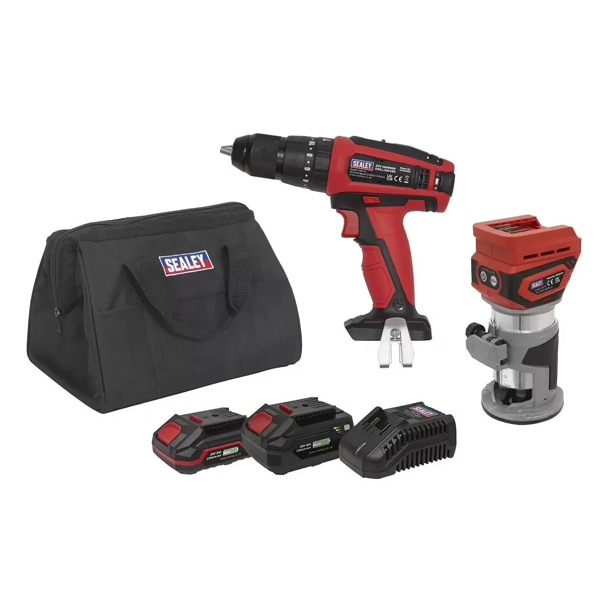 Sealey Cp20vcombo12 2X20v Cordless Router & Combi Drill Kit -2 Batteries 1