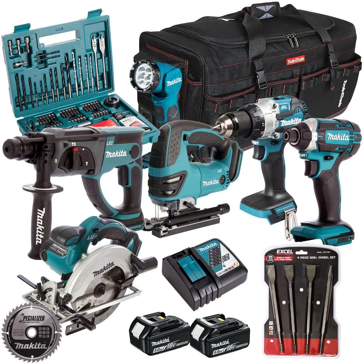 Makita 18V 6 Piece Combo Kit With 2 X 5.0Ah Battery Charger & Accessories Set T4tkit-17232 1