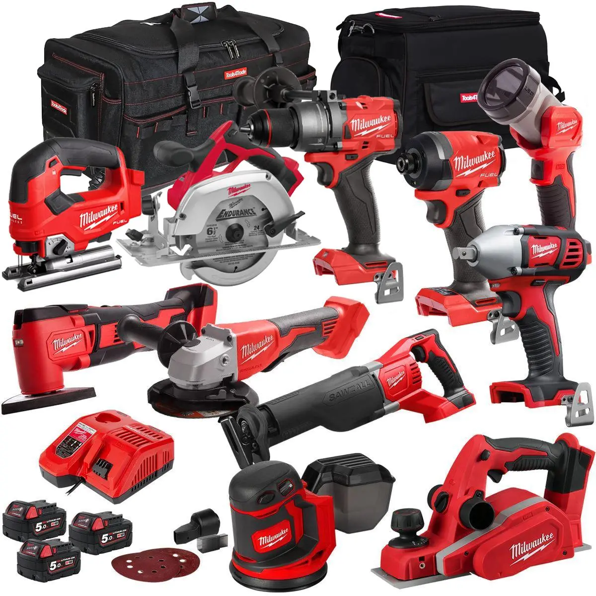 Milwaukee 18V 11 Piece Power Tool Kit With 3 X 5.0Ah Batteries T4tkitm-76 1