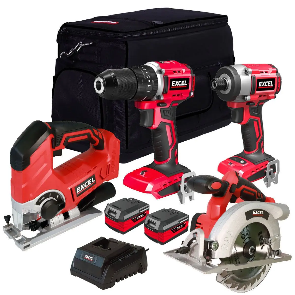 Excel 18V 4 Piece Power Tool Kit With 2 X 4.0Ah Battery & Charger Exlkit-401 1