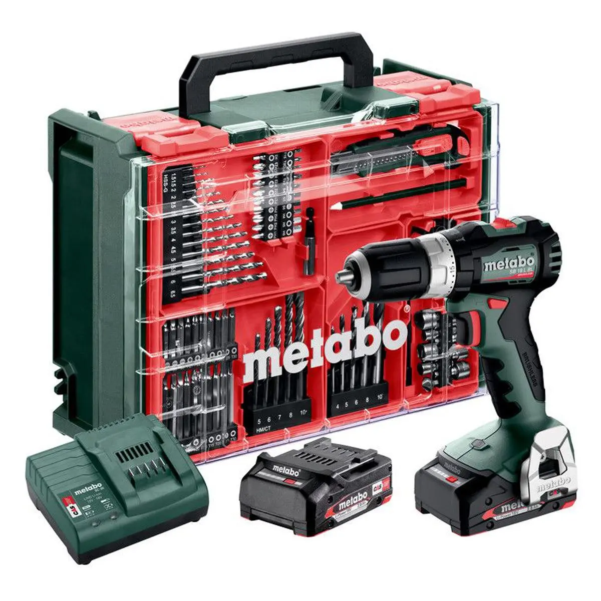Metabo Sb 18 L Bl Set 18V Brushless Combi Drill With 2 X 2.0Ah Battery, Charger & 78 Piece Mobile Workshop Accessory Set In Case 613157710 1
