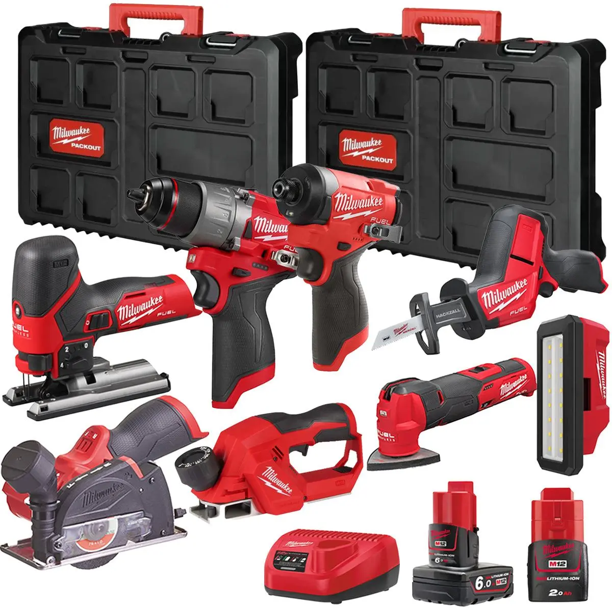 Milwaukee M12fpp7b2-641P 12V Fuel 8 Piece Powerpack Tool Kit With 1 X 6.0Ah & 2.0Ah Batteries, Charger & Case 1