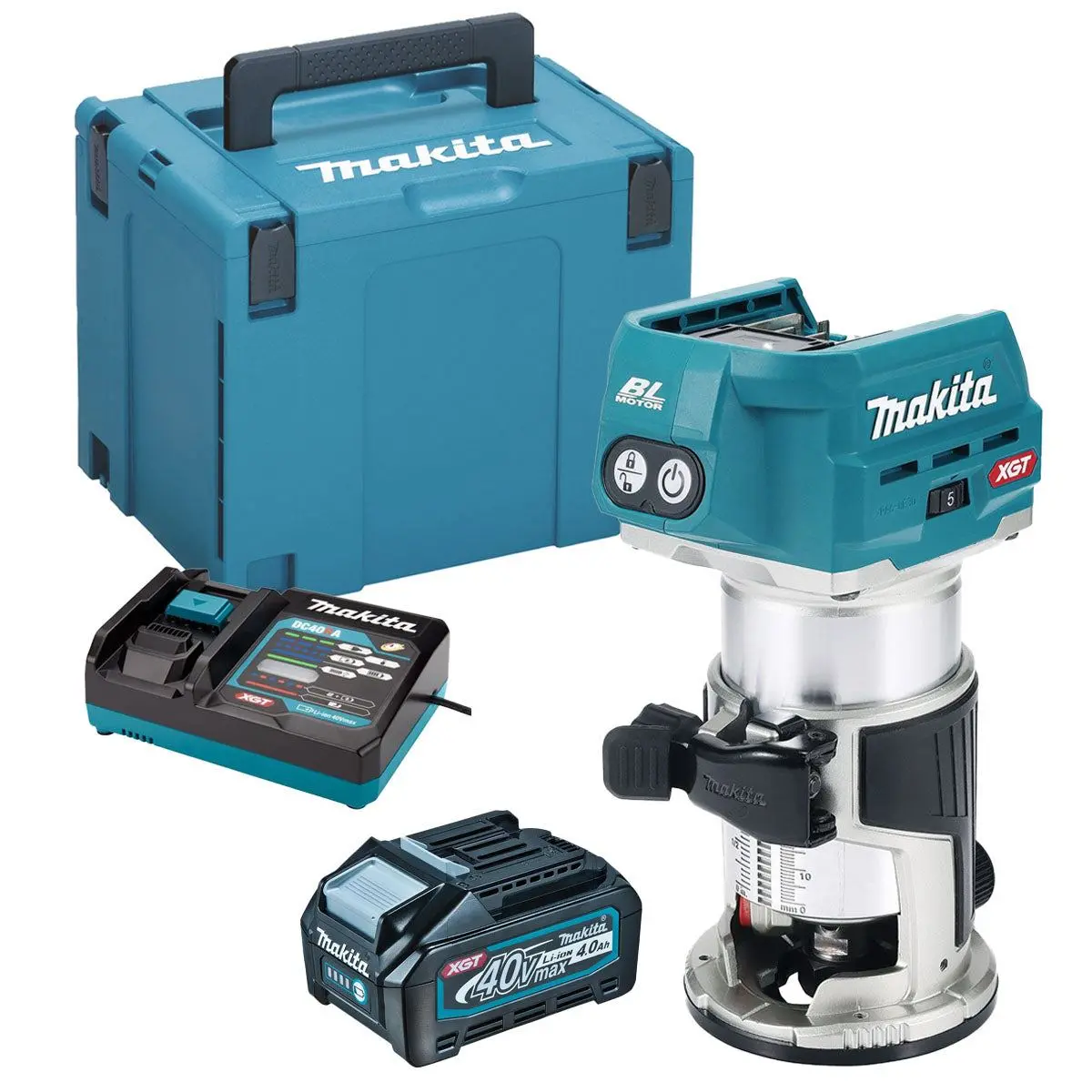 Makita Rt001gz20 40Vmax Xgt Li-Ion Brushless Router Trimmer With 1 X 4.0Ah Battery Charger & Case 1