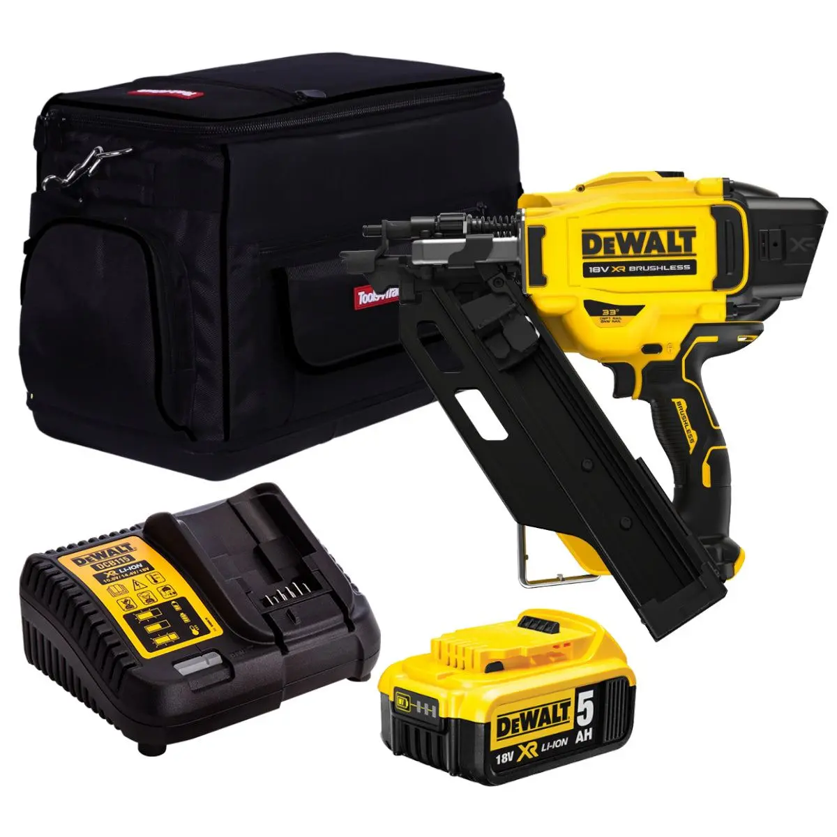 Dewalt Dcn930n 18V Xr Brushless 90Mm First Fix Framing Nailer With 1 X 5.0Ah Battery Charger & Bag 1