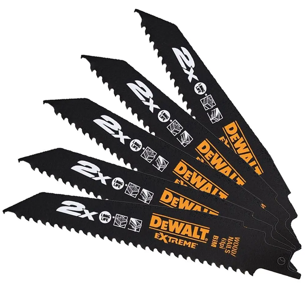 Dewalt 228Mm 6Tpi Wood & Nail Reciprocating Blades Dt2307l-Qz Pack Of 5 1