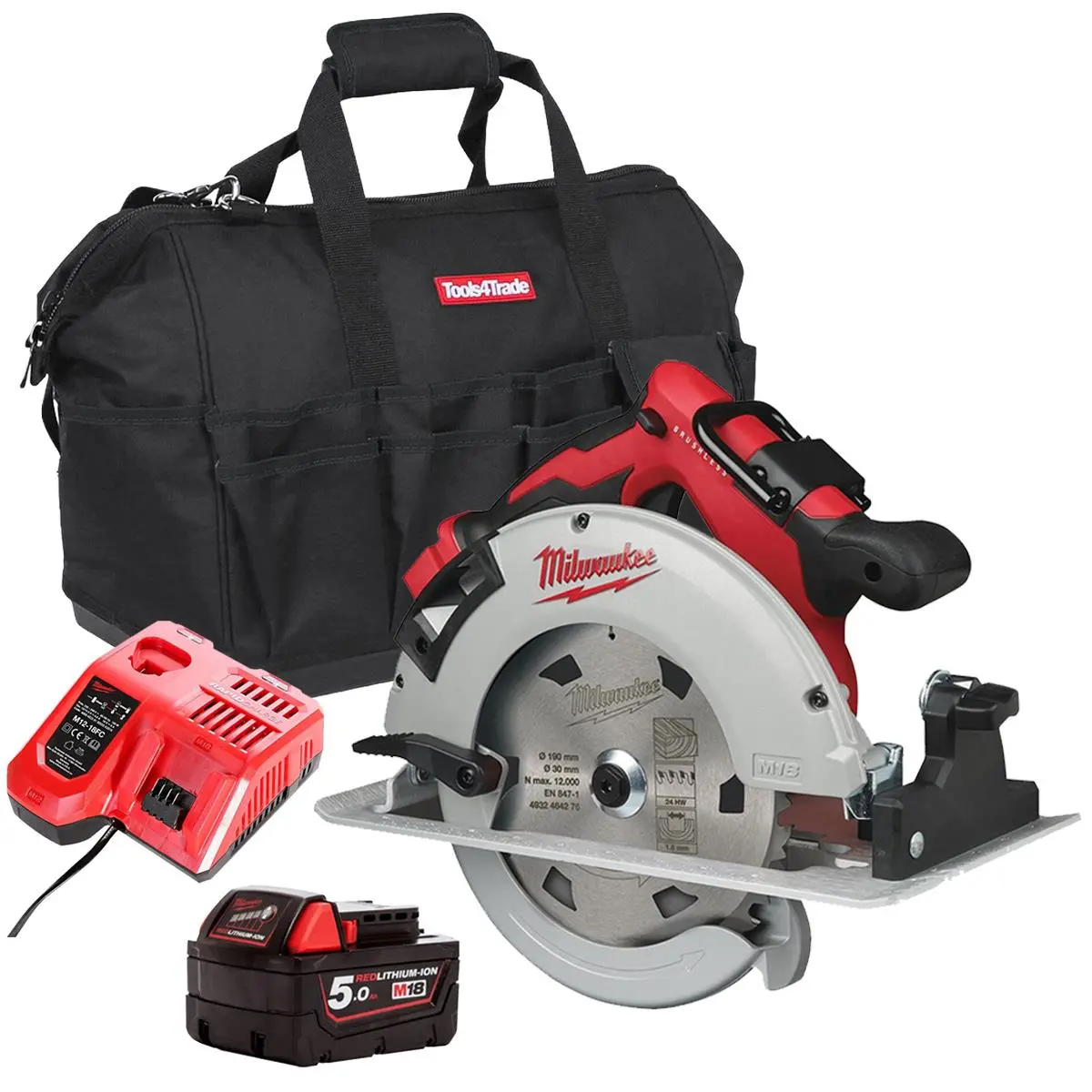 Milwaukee M18blcs66-0 18V Brushless 190Mm Circular Saw With 1 X 5.0Ah Battery Charger & Bag 1