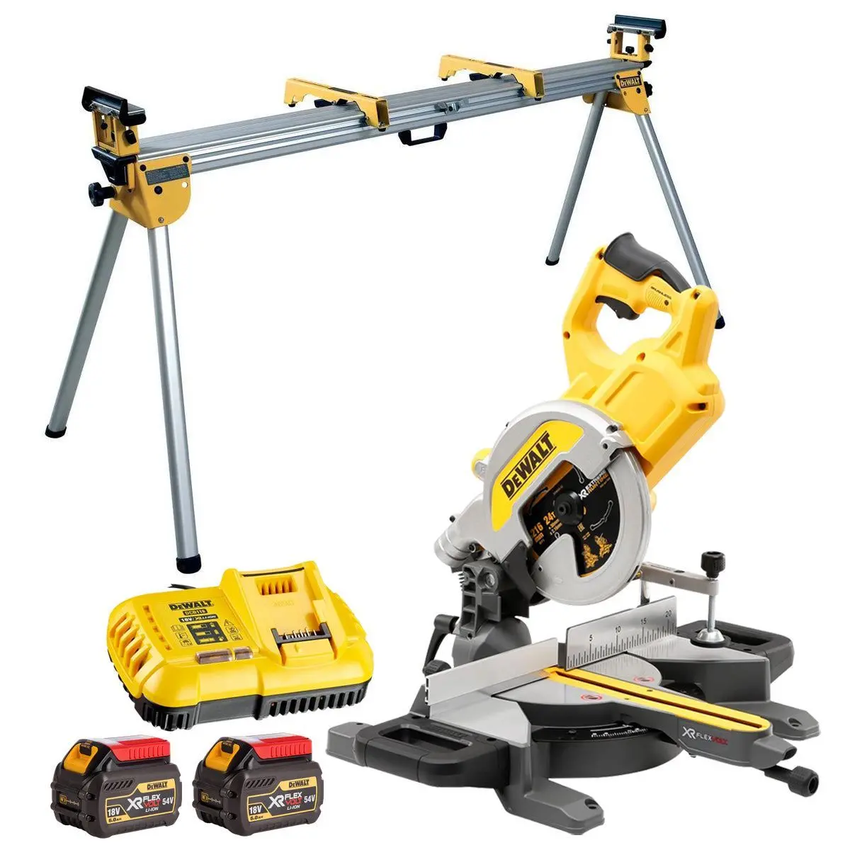 Dewalt Dcs777n 54V Flexvolt Brushless 216Mm Mitre Saw With 2 X 6.0Ah Battery Charger & Extendable Stand 1