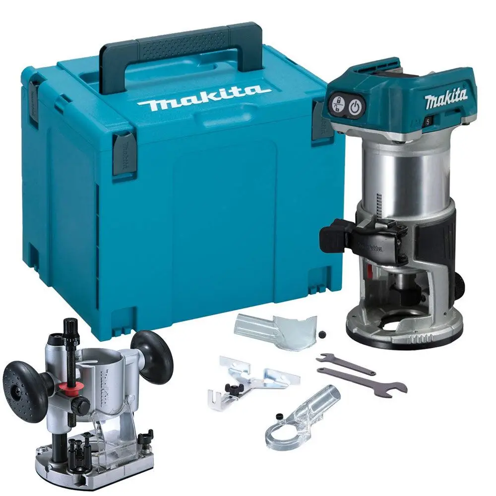 Makita Drt50zj 18V Brushless Router Trimmer With Plunge Router Base & Dust Nozzle Set 1