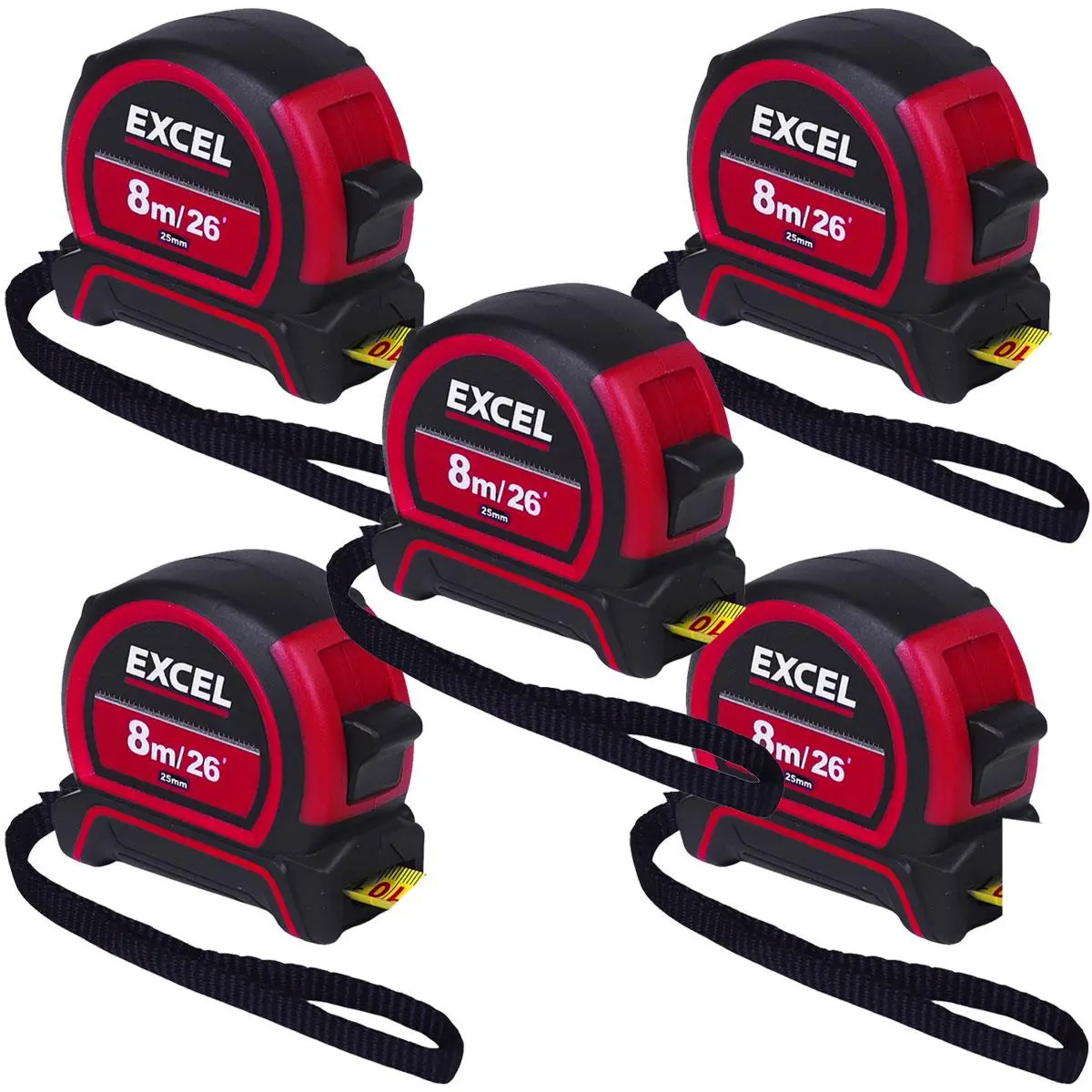 Excel Pvc Tape Measure 8M/26Ft Pack Of 5 1