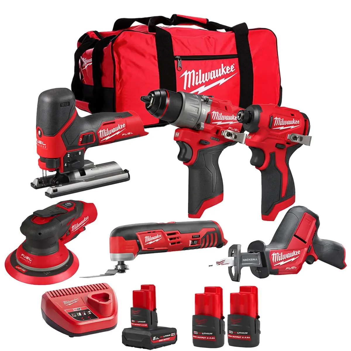 Milwaukee 12V 6 Piece Power Tool Kit With 3 X Batteries T4tkitm - 18501 1