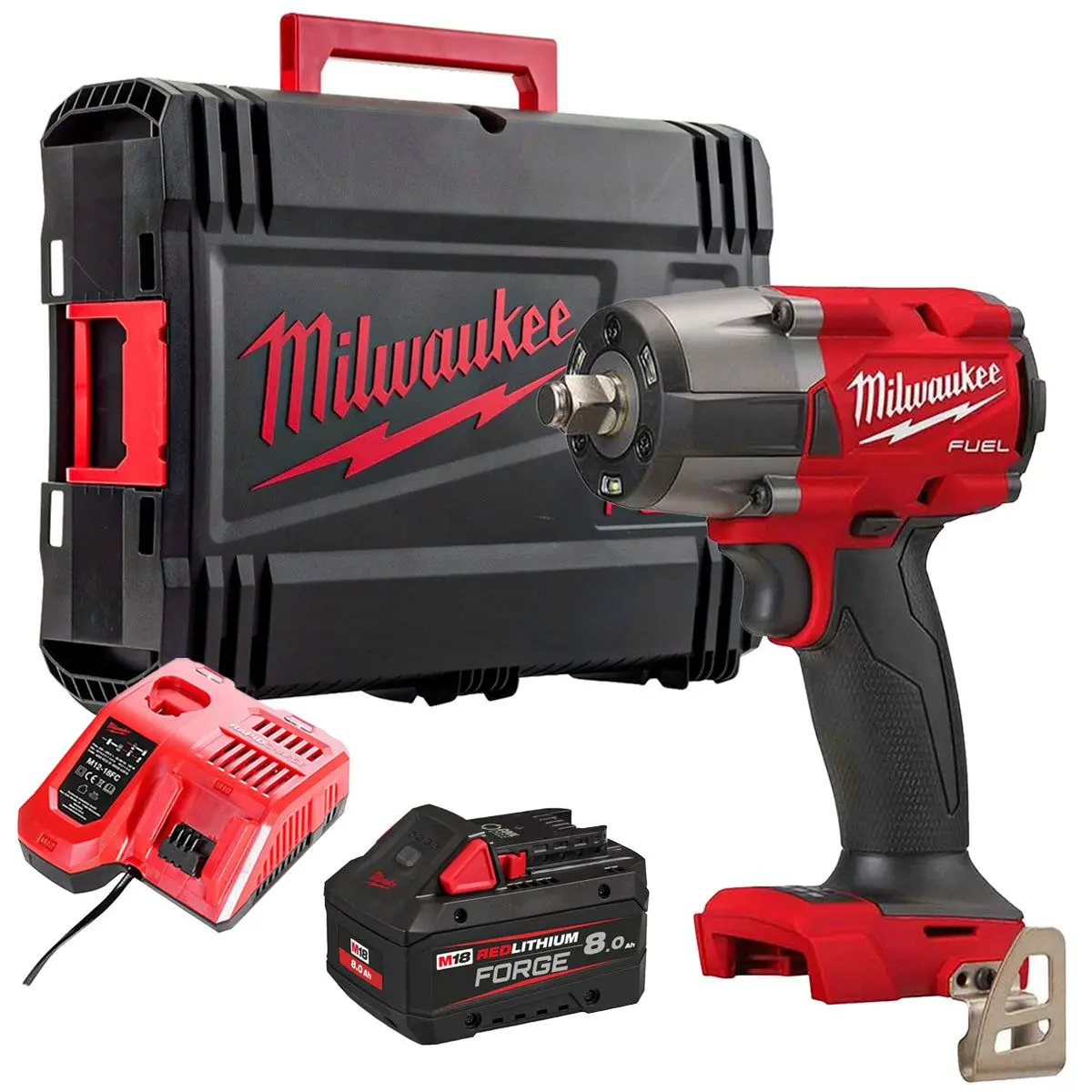 Milwaukee M18fmtiw2f12-0X 18V Fuel Brushless 1/2" Impact Wrench With 1 X 8.0Ah Battery Charger & Case 1