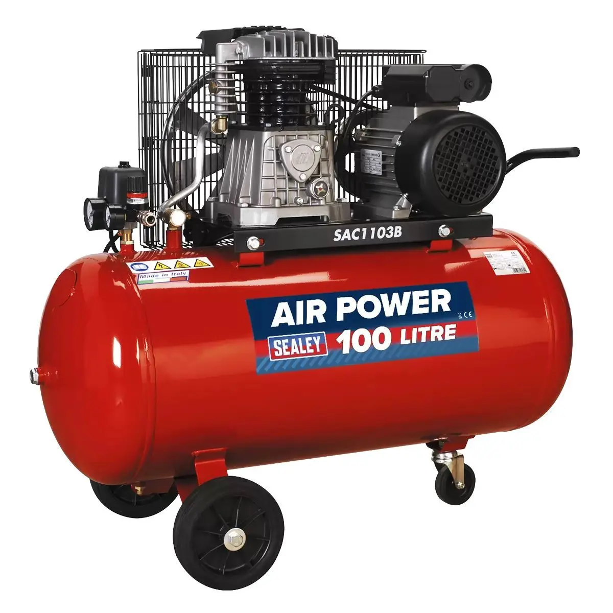 Sealey Sac1103b 100L Belt Drive Compressor With Motor & Cast Cylinders 230V 1