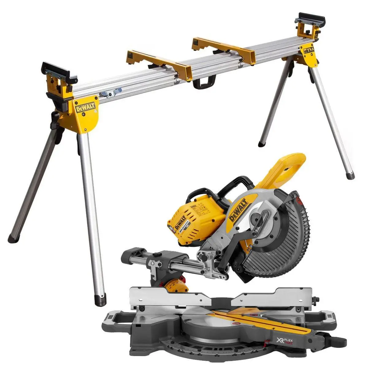 Dewalt Dcs727n 54V Xr Flexvolt Brushless Slide Mitre Saw With Universal Leg Stand 1