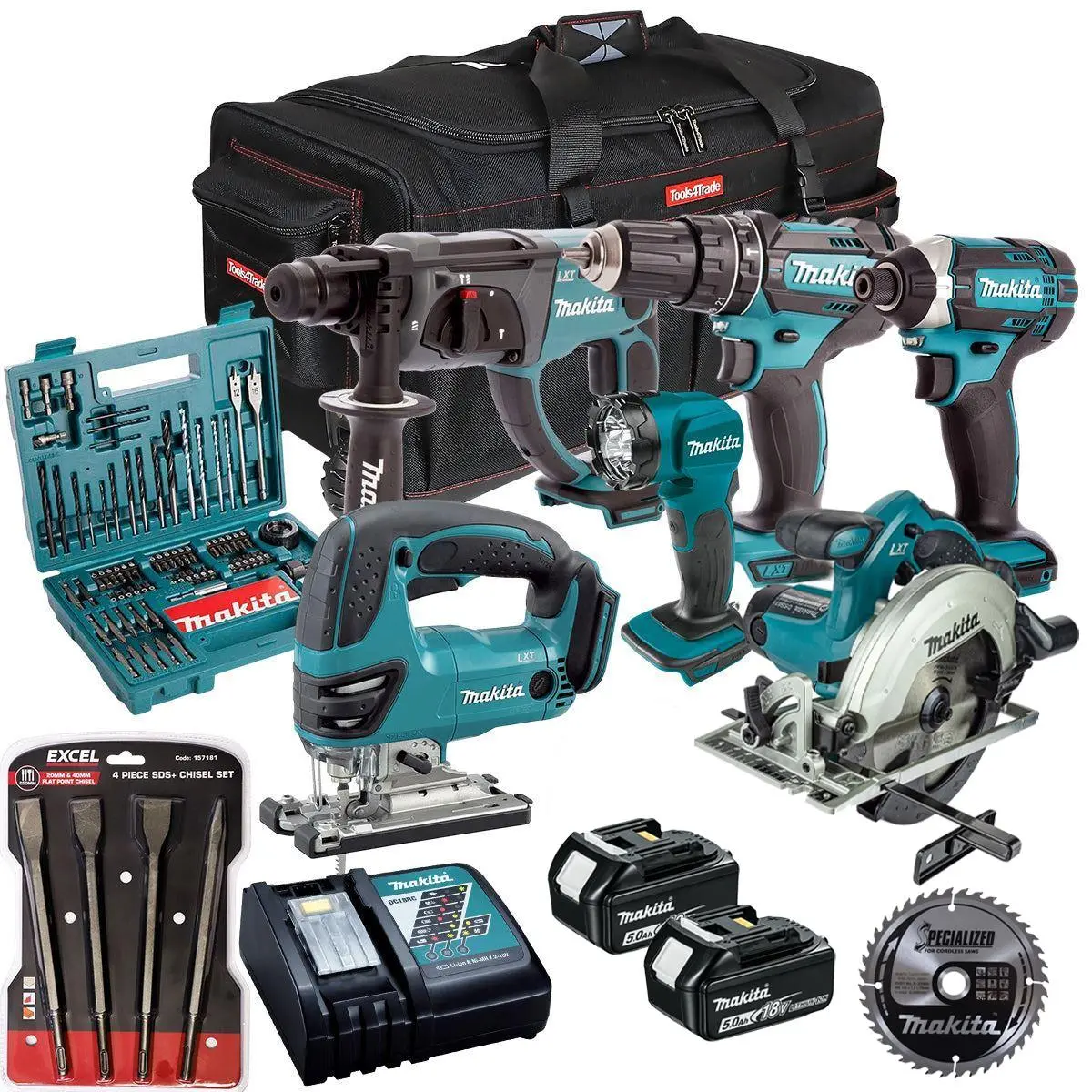 Makita 18V 6 Piece Combo Kit With 2 X 5.0Ah Battery Charger & Accessories Set T4tkit-17214 1