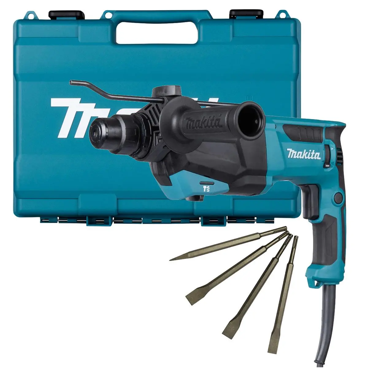 Makita Hr2670/2 26Mm Sds+ Rotary Hammer Drill With Excel Drill Chisel Set 1