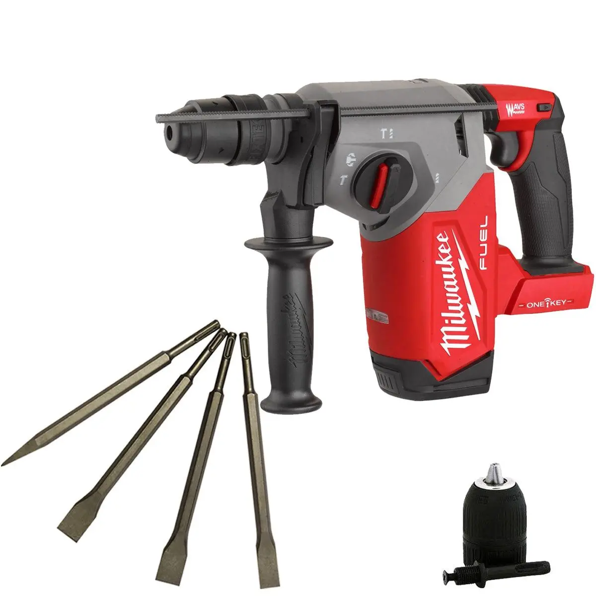 Milwaukee M18onefhx-0 18V Brushless 4-Mode 26Mm Sds-Plus Hammer Drill With 4 Piece Chisel Set & Chuck 1