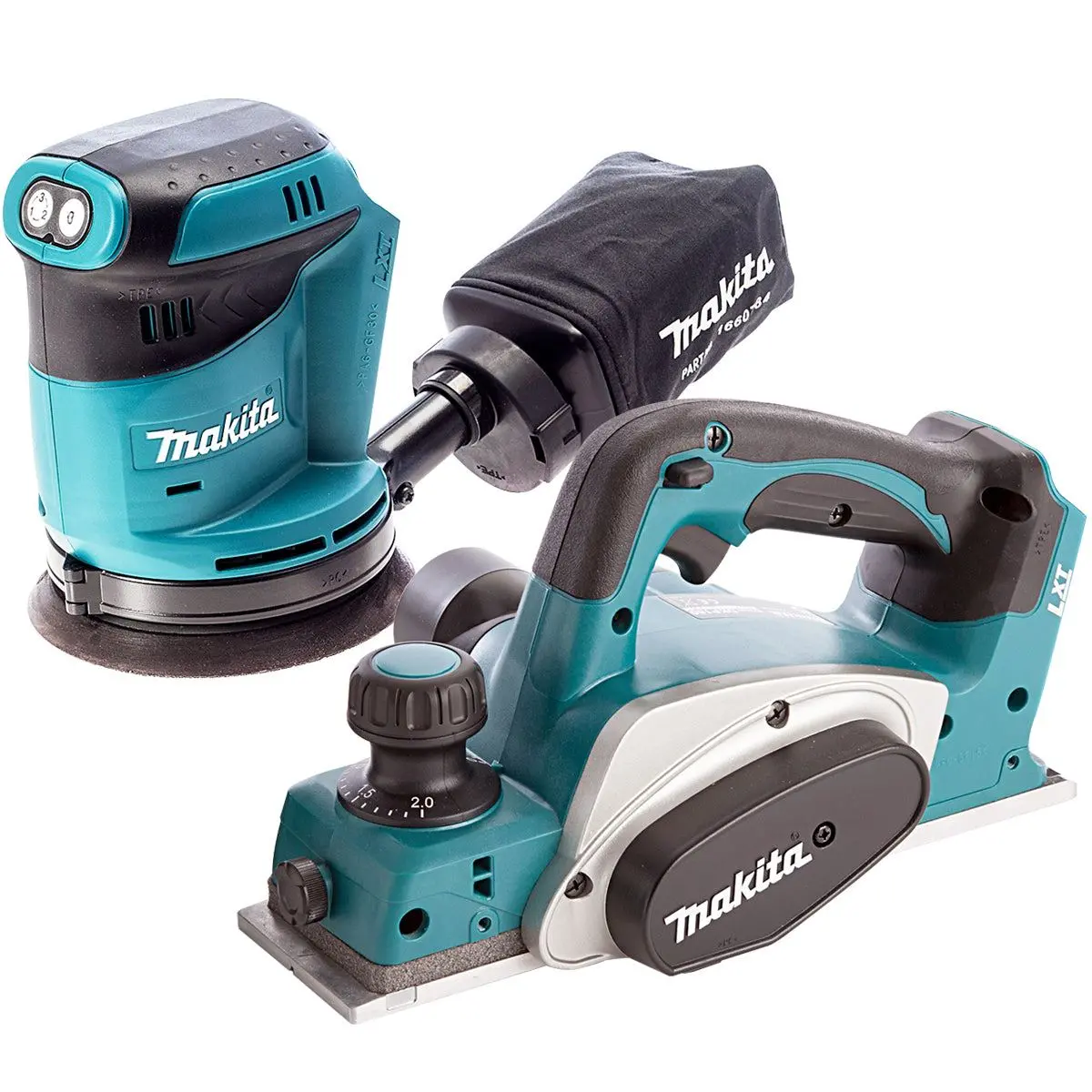Makita 2 Piece 18V Lxt 125Mm Orbital Sander & 82Mm Planer Body Only 1