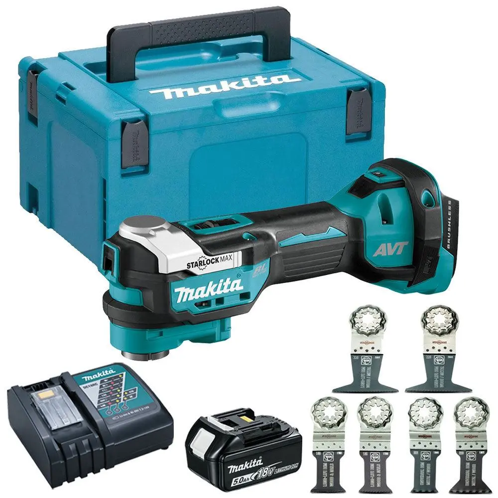 Makita Dtm52z 18V Brushless Multi Tool With 1 X 5.0Ah Battery Charger Case & 6 Piece Accessories Set 1
