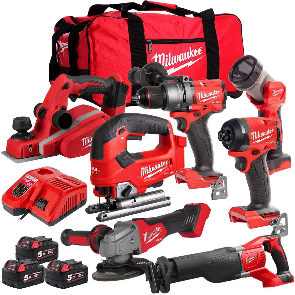 Milwaukee 18V 7 Piece Power Tool Kit With 3 X 5.0Ah Batteries T4tkitm-94 1