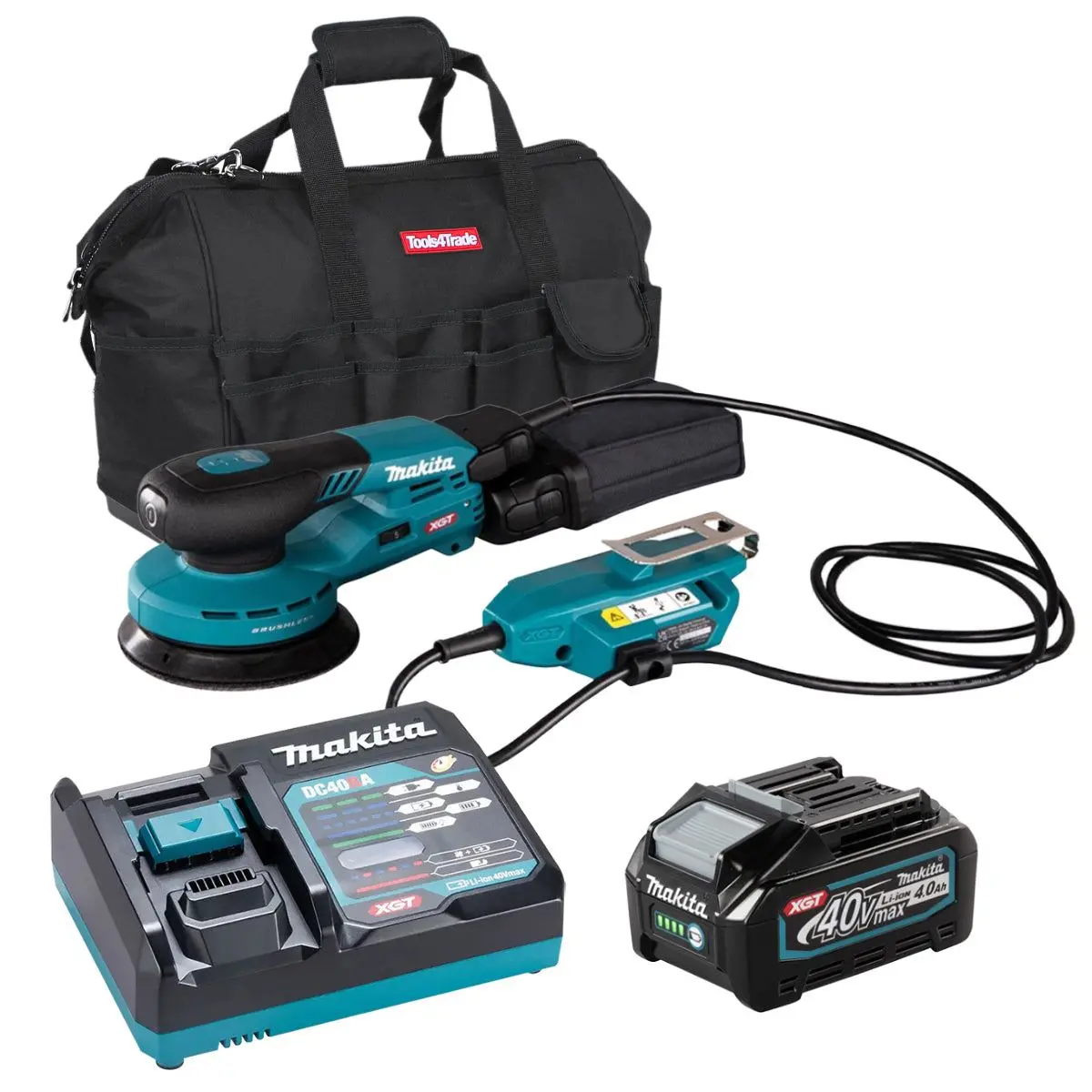 Makita Bo001cgz 40V Xgt 125Mm Brushless Random Orbit Sander With 1 X 4.0Ah Battery Charger & Bag 1