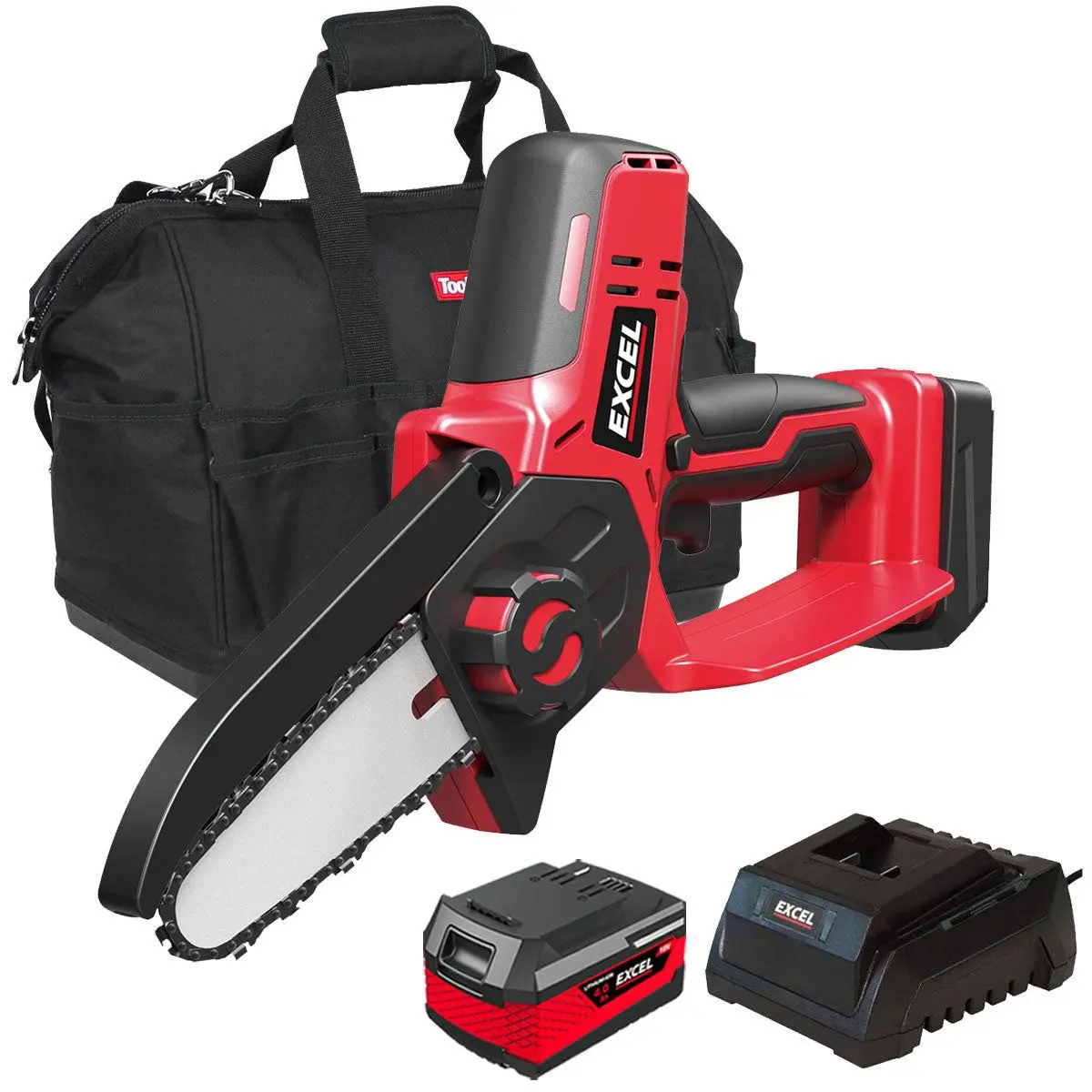 Excel 18V Cordless Mini Chain Saw With 1 X 4.0Ah Battery Charger & Bag 1
