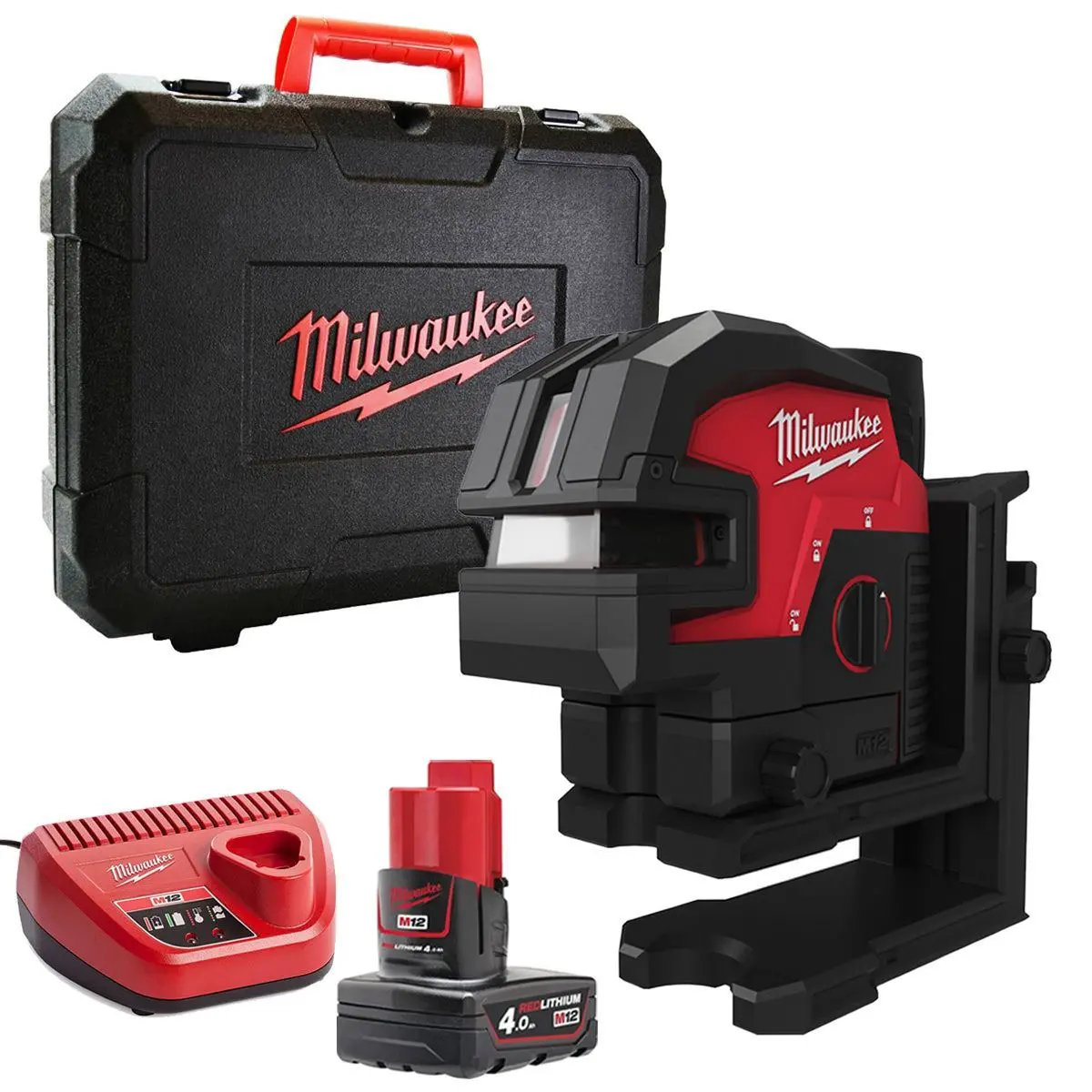 Milwaukee M12cll4p-0C 12V Cross Line Laser With 1 X 4.0Ah Battery Charger & Case 1