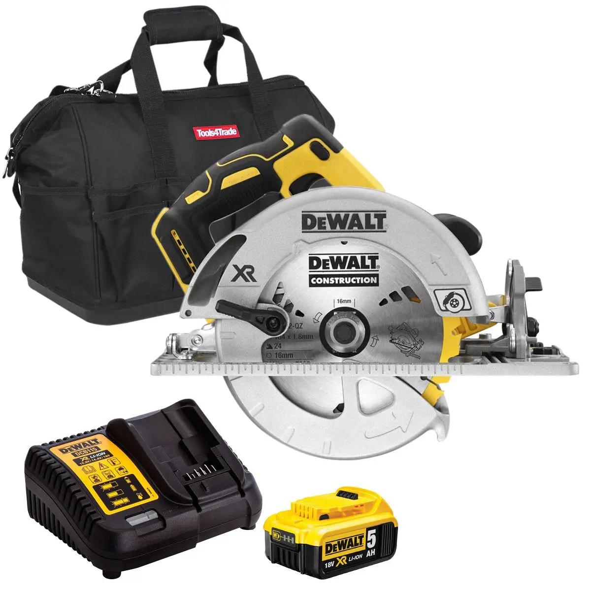 Dewalt Dcs572n 18V Brushless 184Mm Circular Saw With 1 X 5.0Ah Battery Charger & Bag 1