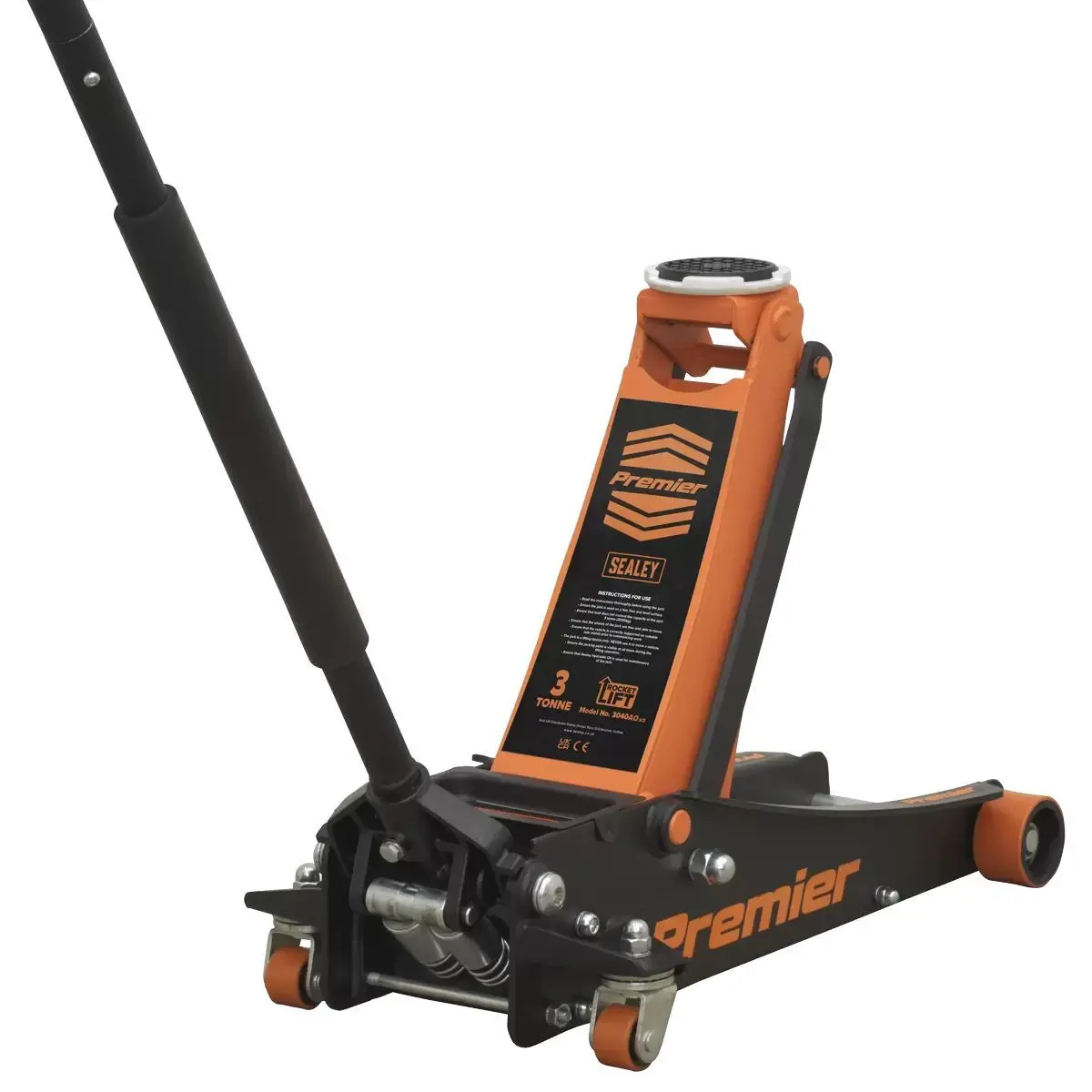 Sealey 3040Ao Premier Trolley Jack 3 Tonne Ton Rocket Lift Orange Car Van Garage 1