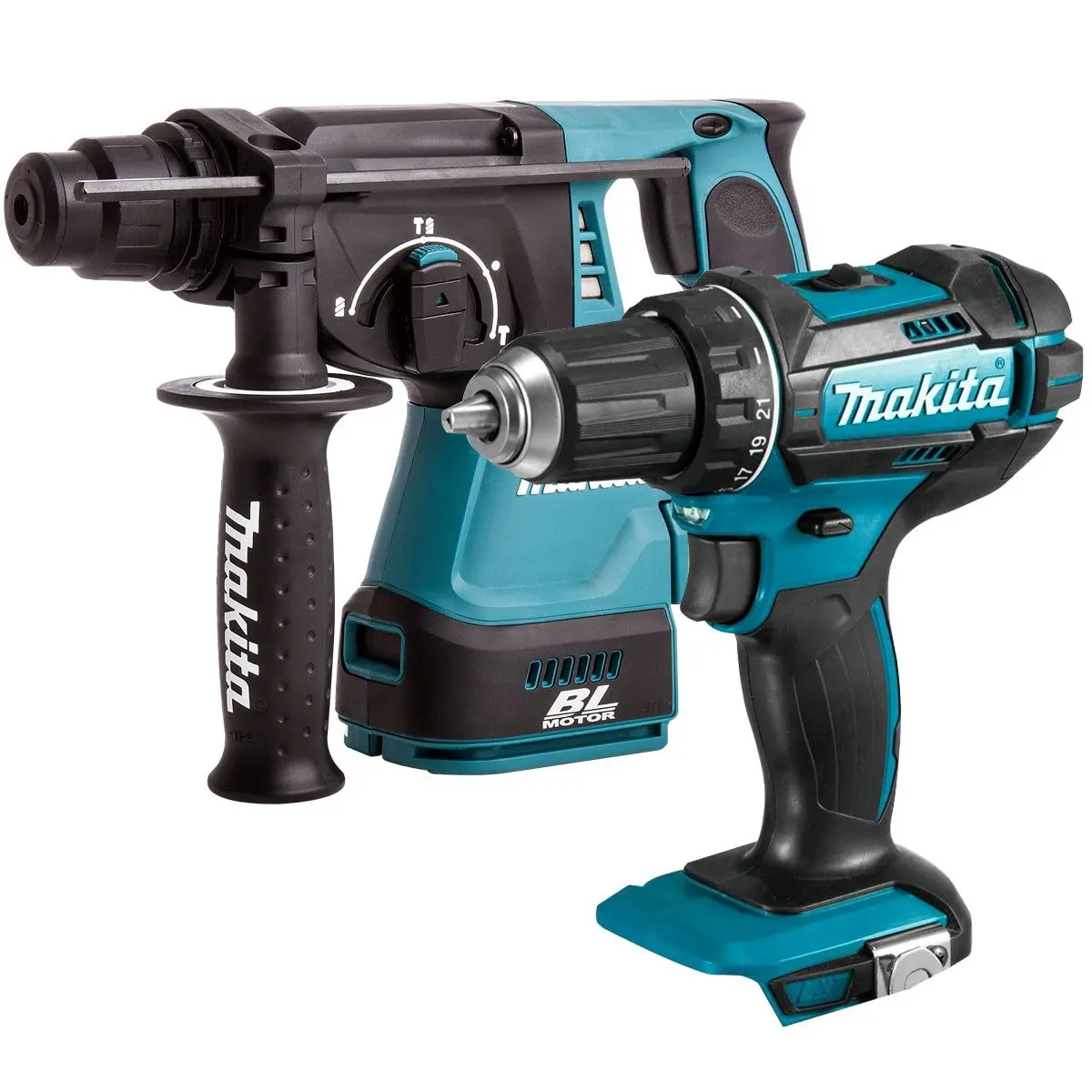 Makita 18V 2 Speed Combi Drill & Sds+ Brushless 24Mm Rotary Hammer Drill T4tkit-459 1