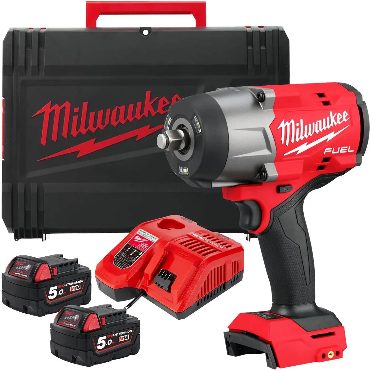 Milwaukee M18fhiw2f12-502X 18V Brushless 1/2" Impact Wrench With 2 X 5.0Ah Battery Charger & Case 4933492784 1