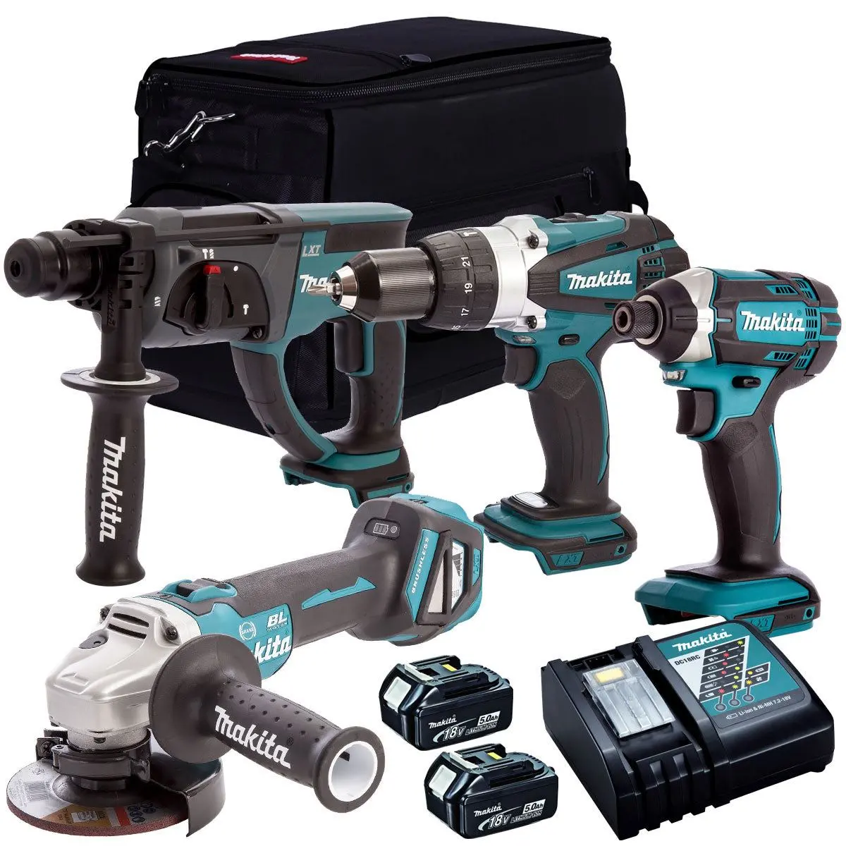 Makita 4 Piece 18V Li-Ion With 2 X 5.0Ah Batteries & Charger T4tkit-1520 1