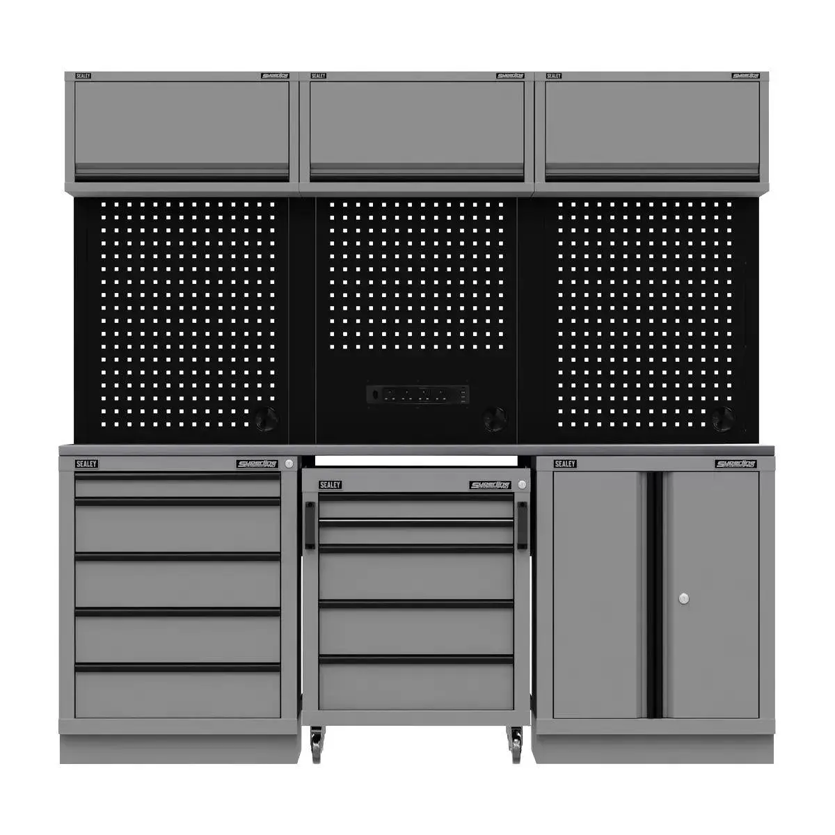 Sealey Apmsbestack03ss Superline Pro Black Edition Storage System With Stainless Worktop 2.04M 1