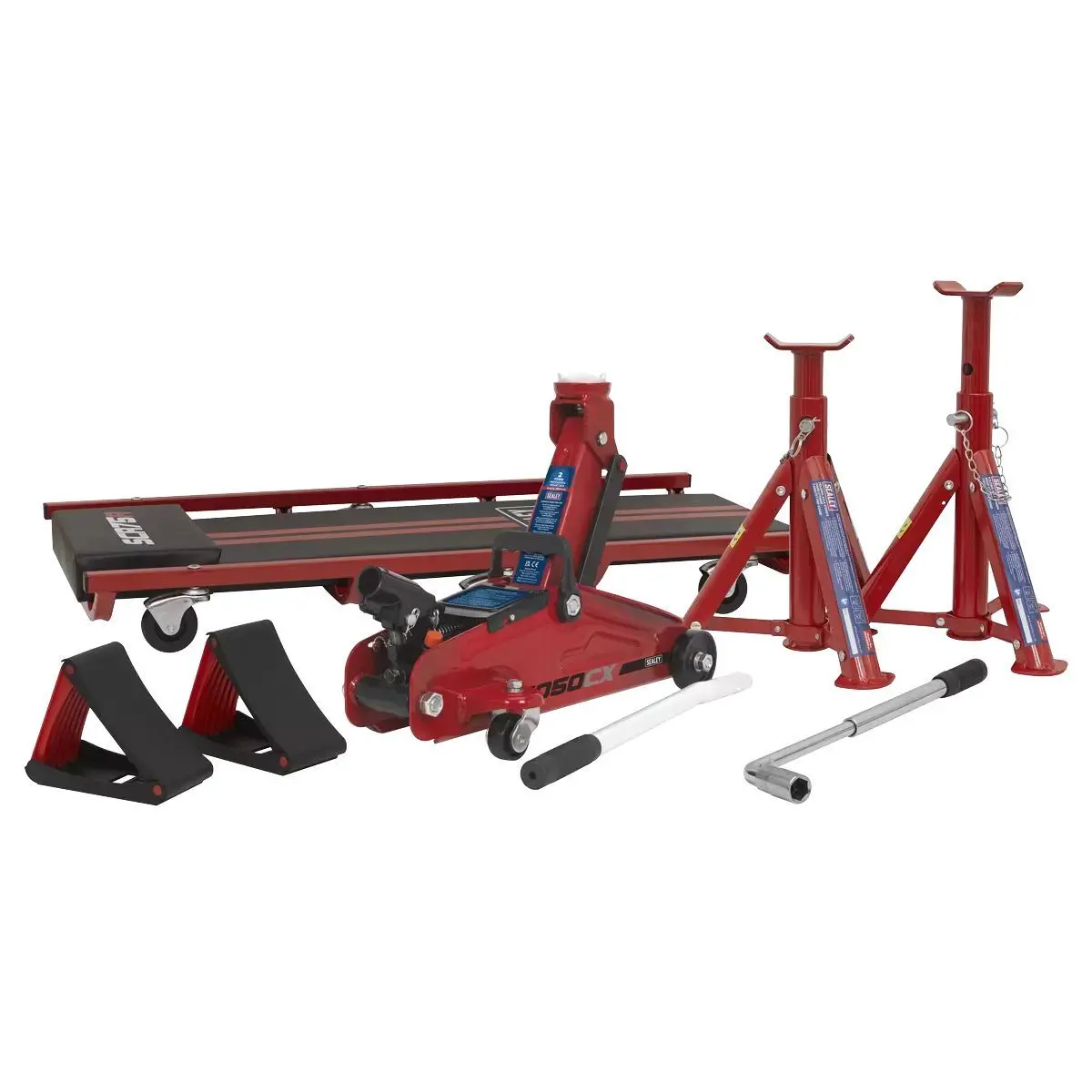 Sealey Jkit01 Lifting Kit 5Pc 2Tonne Jack Axle Stands Creeper Chocks & Wrench 1